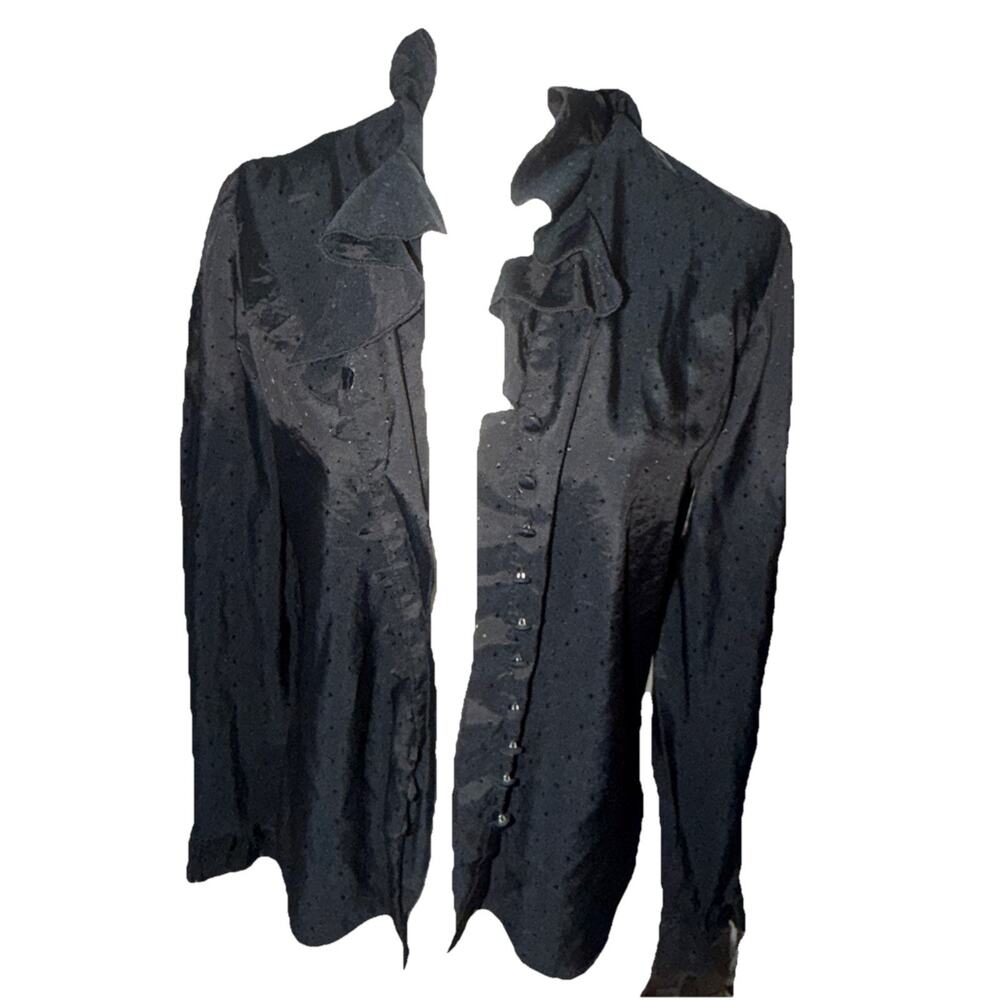 Vintage Malouf of Dallas Secretary Top Womens 14 Black Pleats Feminine 70s (AH9
